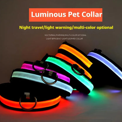 Dog Collar Nylon LED Night Safety Flashing Glow In The Dark Pet Dog Leash pet Dogs Luminous Fluorescent  dog accessories collar