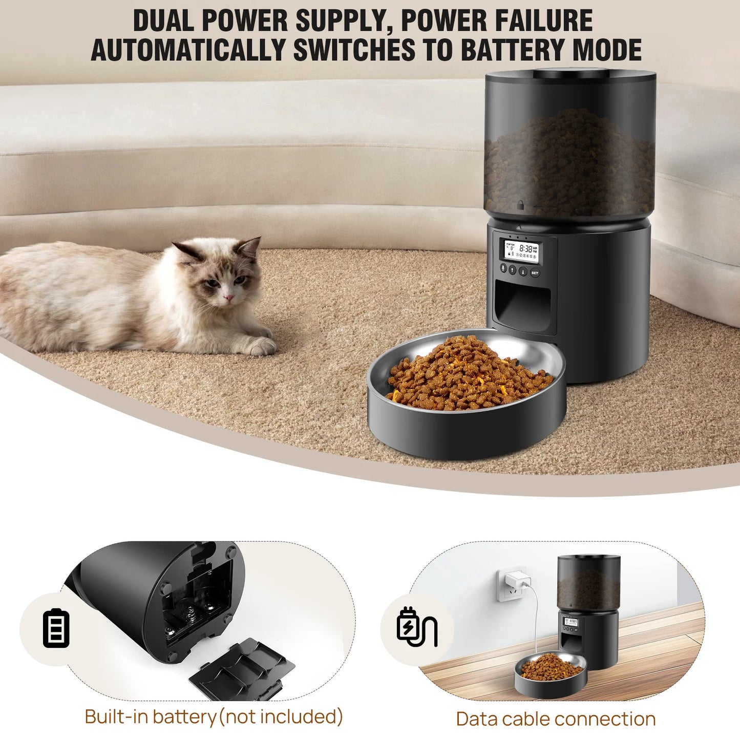 Automatic Cat/Dog Feeder -3l Cat/Dog Feeder with 1-6 Meals, timer, dispenser 3L