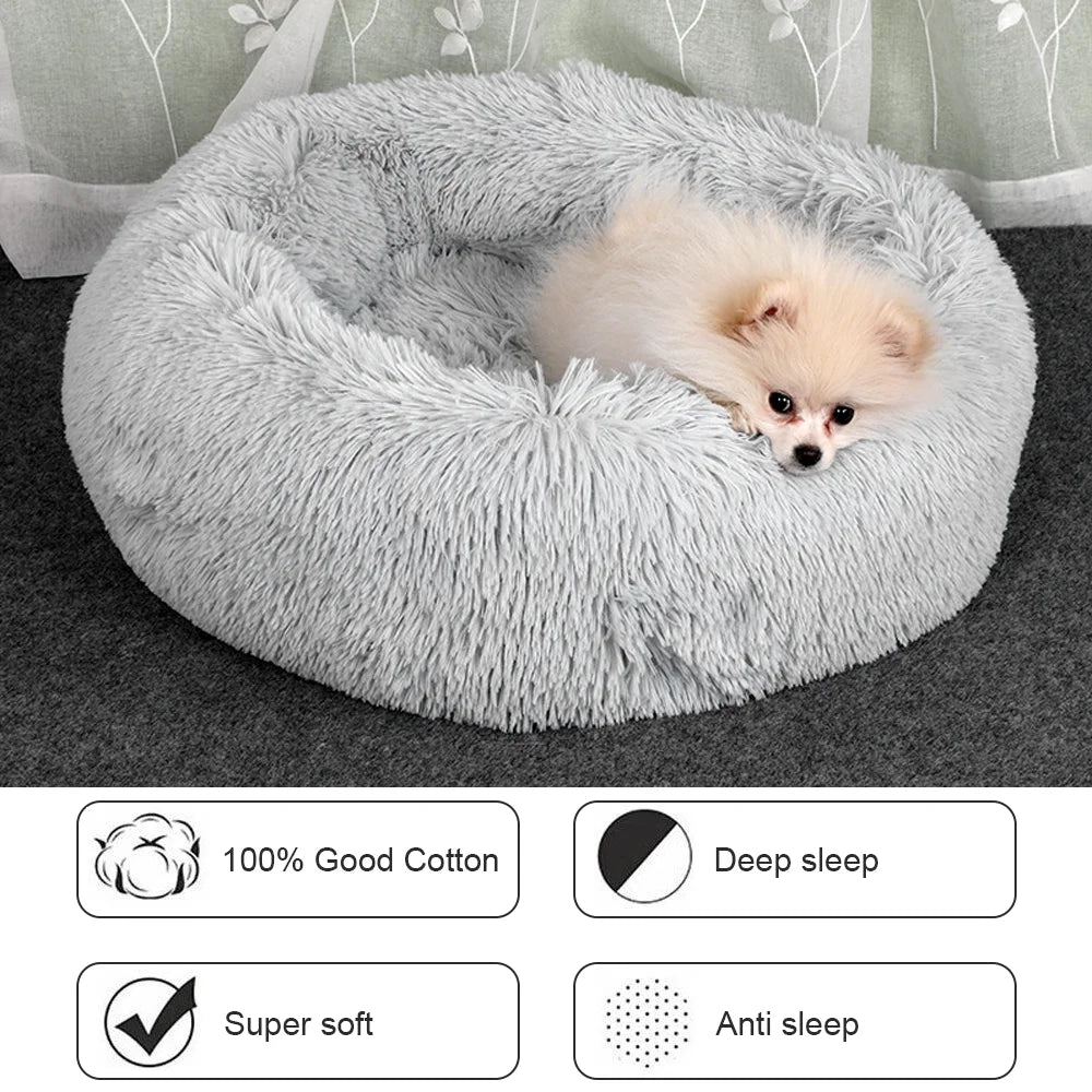 [UK Stock] S-XL Pet Cushion Pet Bed Plush Pet Nest Winter Cat Dog Nest Warm Detachable Washable Round Cat Bed Dog House